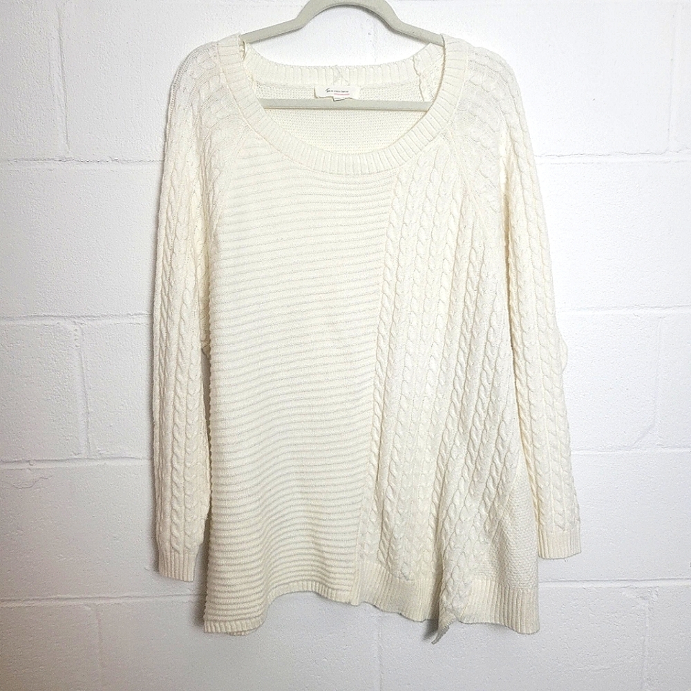 Vince Camuto Two Cable Knit Ribbed Cream Sweater Size XL